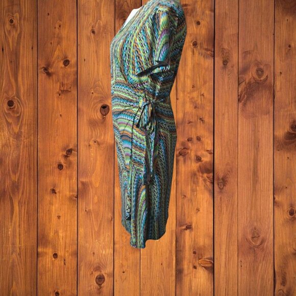 Emma & Michele Women's Medium Short Sleeve Wrap Dress Colorful Artsy Boho - Picture 5 of 6